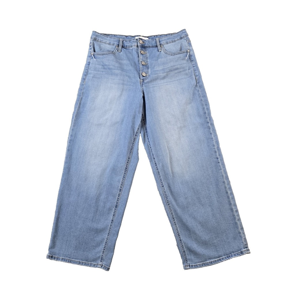 SKINNYGIRL Women's‎ High Rise Wide Leg Baggy Ankle Jeans Button Fly 32" X 25.5"